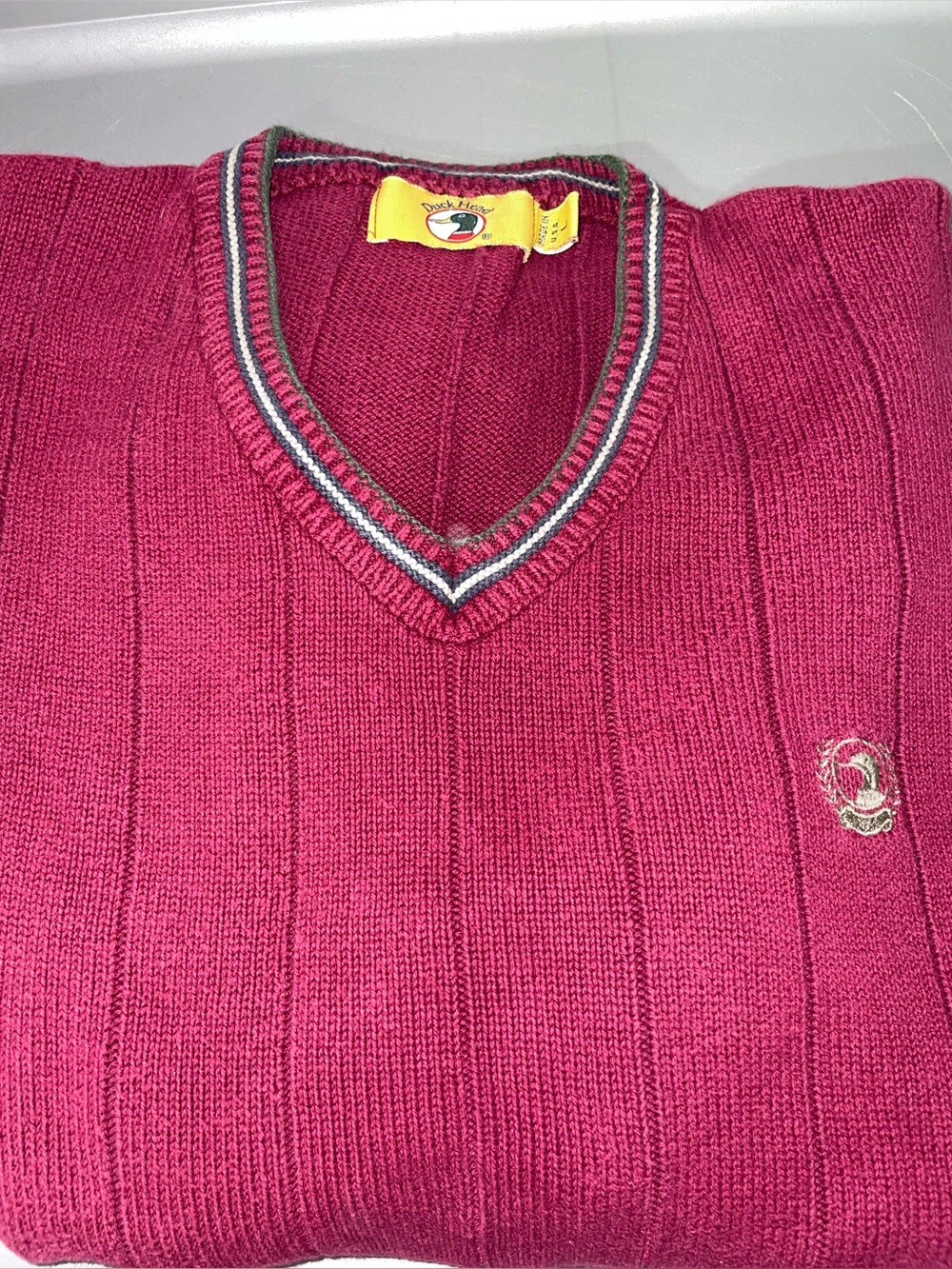 Duck Head Vintage Men’s Large Cotton Pullover Sweater V Neck Burgundy